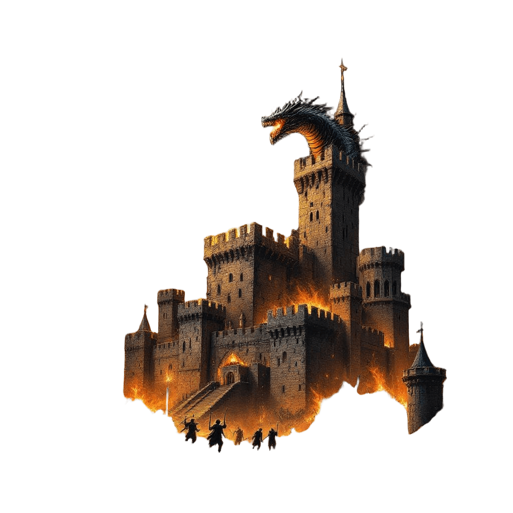 A War Dragon Breathing Fire on a Medieval Castle Siege