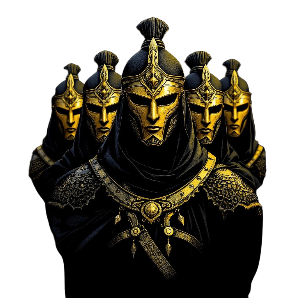 The Persian Immortals Elite Soldiers in Golden Masks Marching in Formation