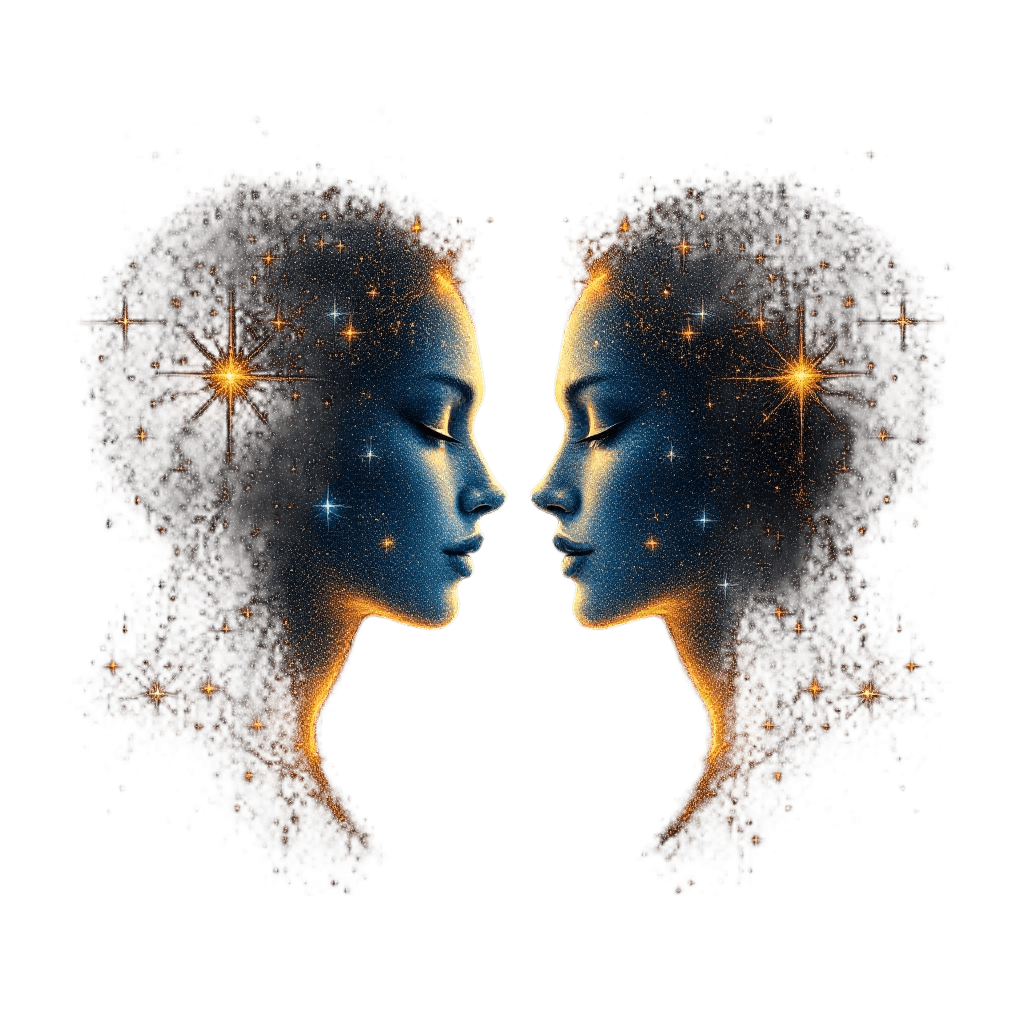 Gemini Twin Figures Made of Stars and Cosmic Energy