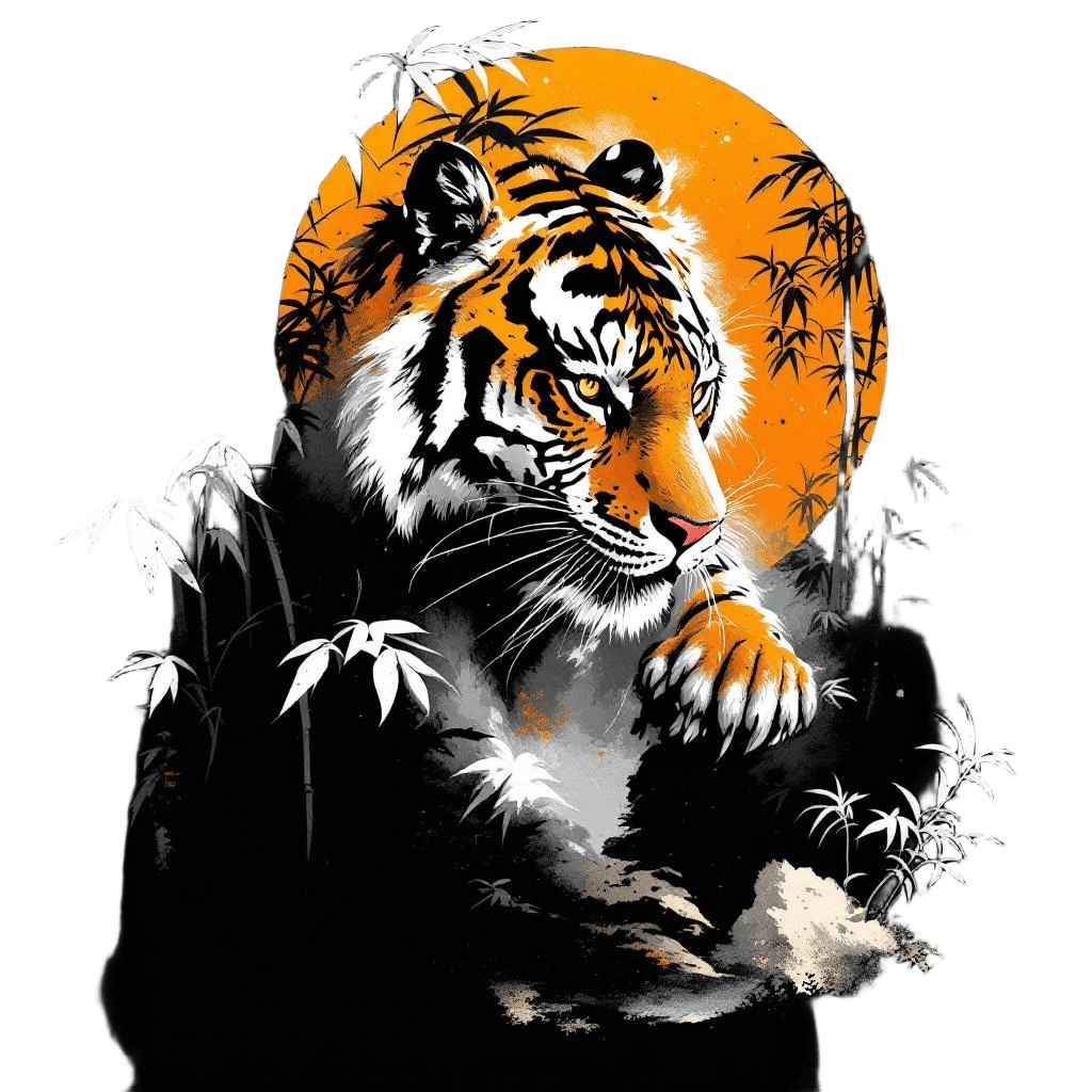 A Tiger in Traditional Chinese Ink Wash Painting Style