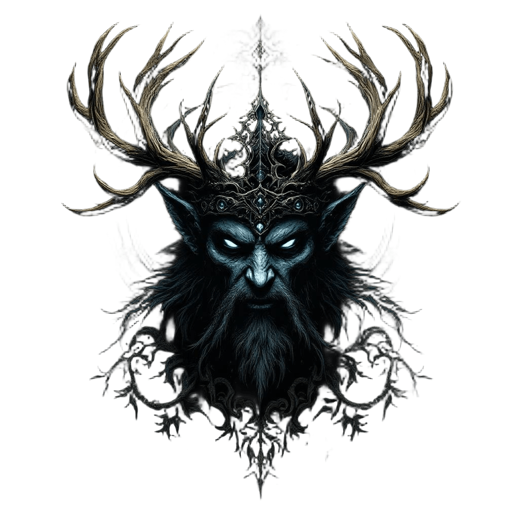 A Dark Druid with a Crown of Massive Antlers