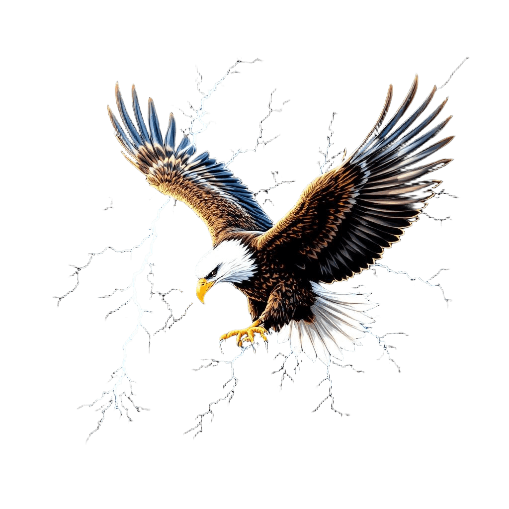 A Bald Eagle Soaring Through a Lightning Storm