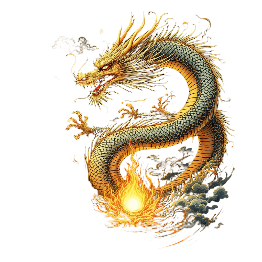 A Chinese Golden Dragon Chasing the Pearl of Wisdom