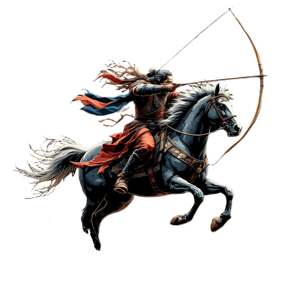 A Mongol Horse Archer at Full Gallop Shooting Backwards