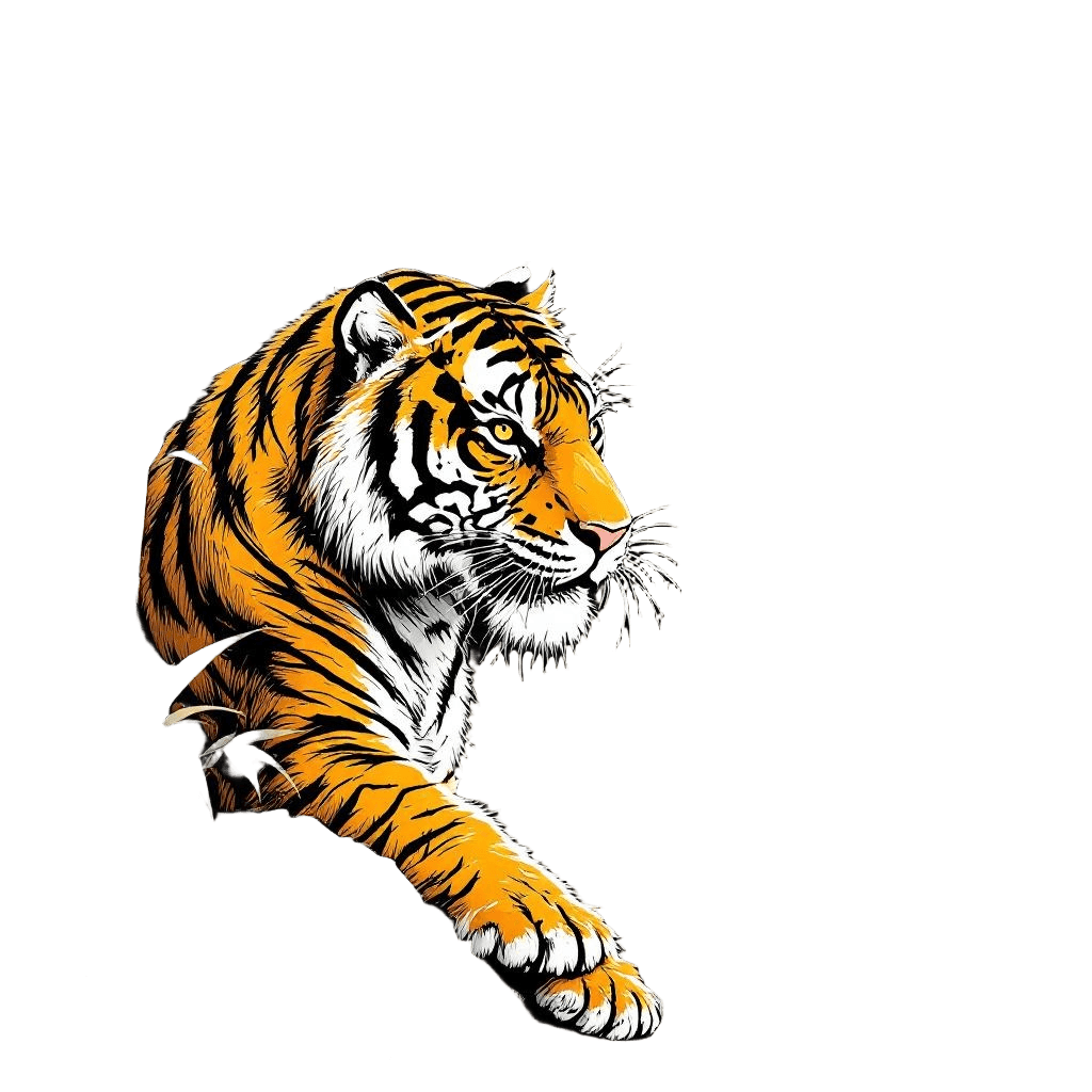 A Tiger Depicted in Traditional Japanese Scroll Painting Style Among Bamboo