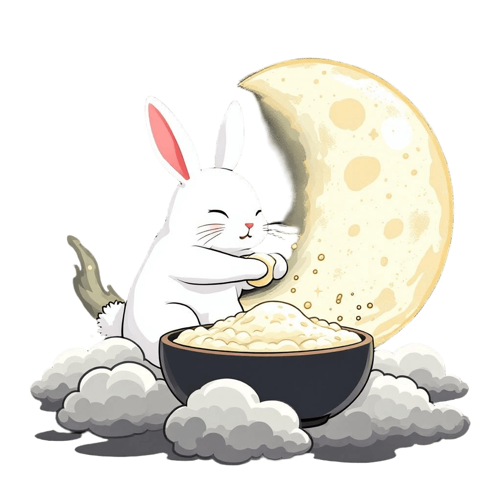 The Japanese Moon Rabbit (Tsuki No Usagi) Pounding Mochi on the Moon