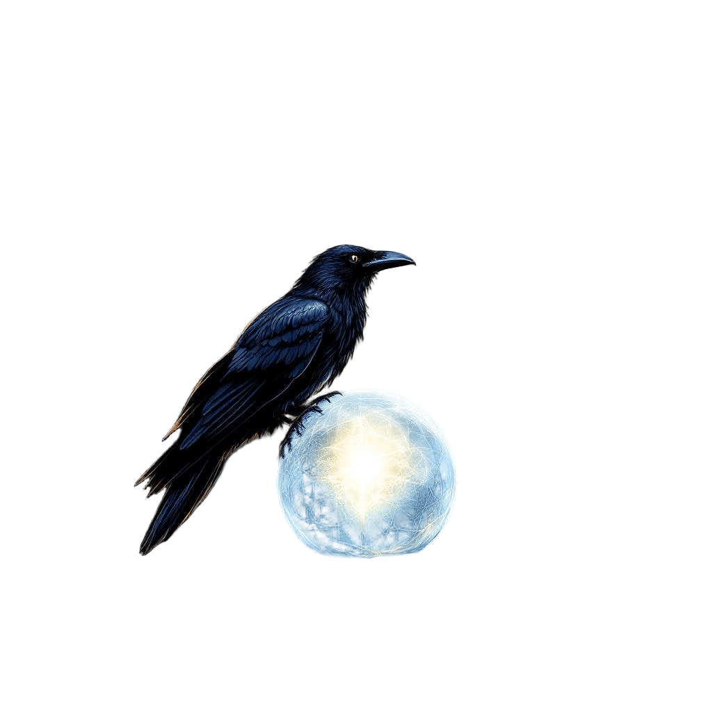 A Raven Perched on a Crystal Ball Showing the Future