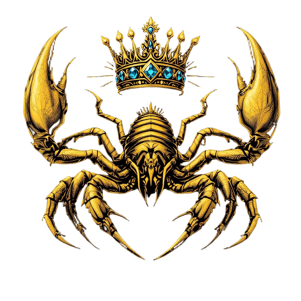 A Golden Emperor Scorpion with a Jeweled Crown