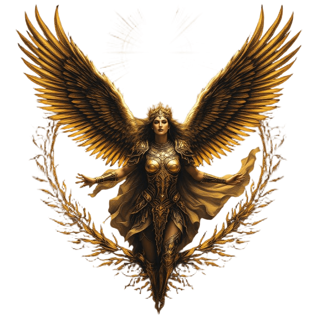 A Valkyrie in Golden Winged Armor Ascending to Valhalla