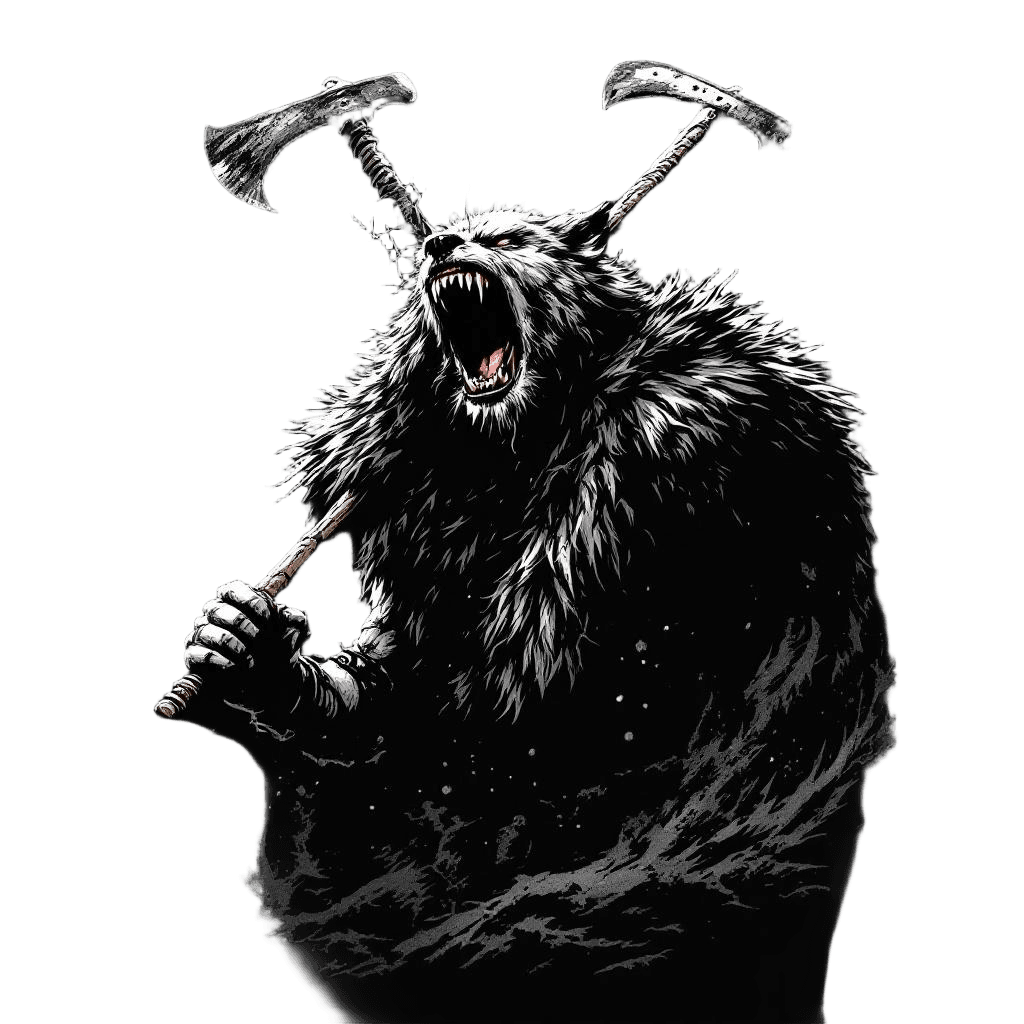 A Viking Berserker with Wolf Pelt Howling in Battle Fury