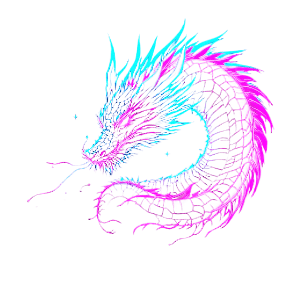 A Dragon in Retro Neon Synthwave Style