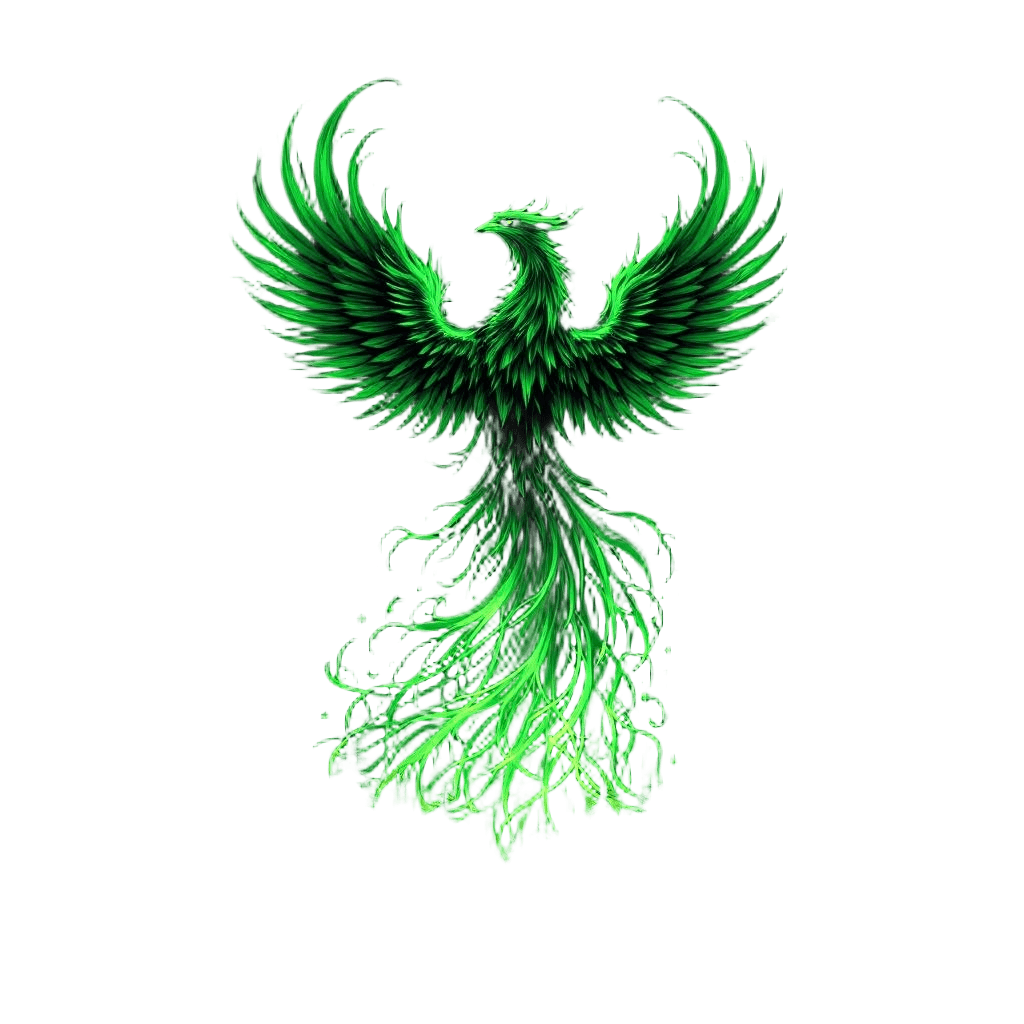 A Green Emerald Phoenix Rising From a Forest Fire