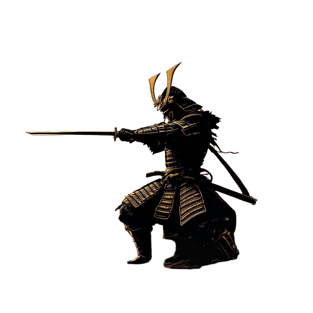 A Golden Armored Samurai at Sunset Drawing Katana for a Final Duel