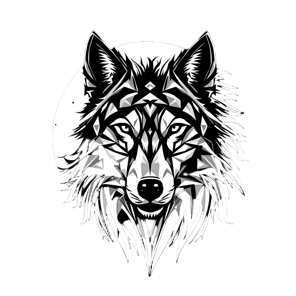 A Wolf Portrait in Geometric Tribal Art Style