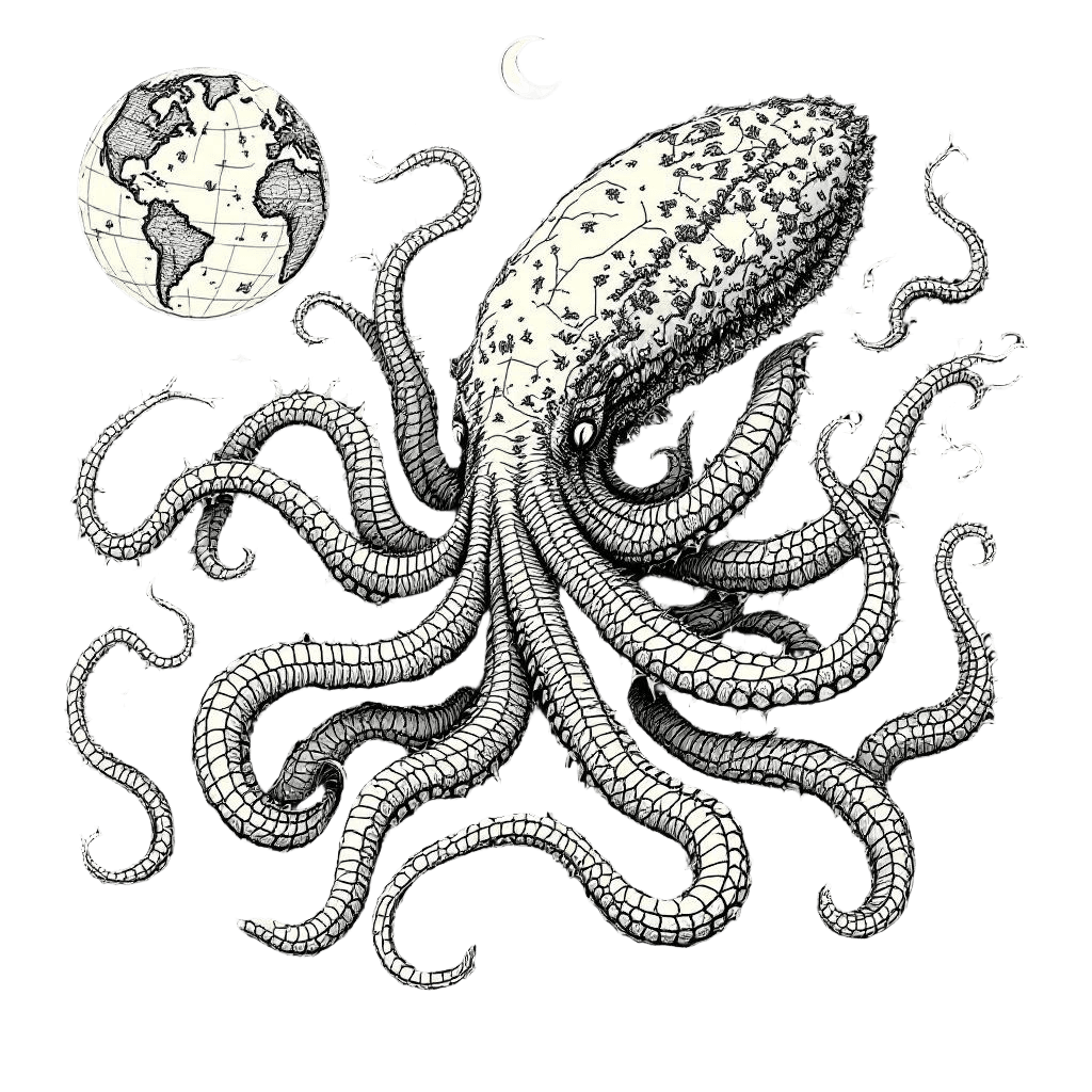A Kraken Drawn in Old Map Cartography Style