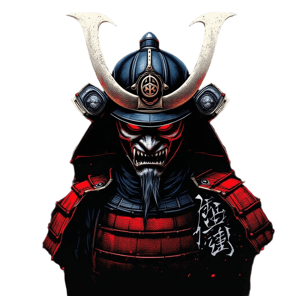 A Demon Samurai Wearing an Oni-faced Kabuto Helmet