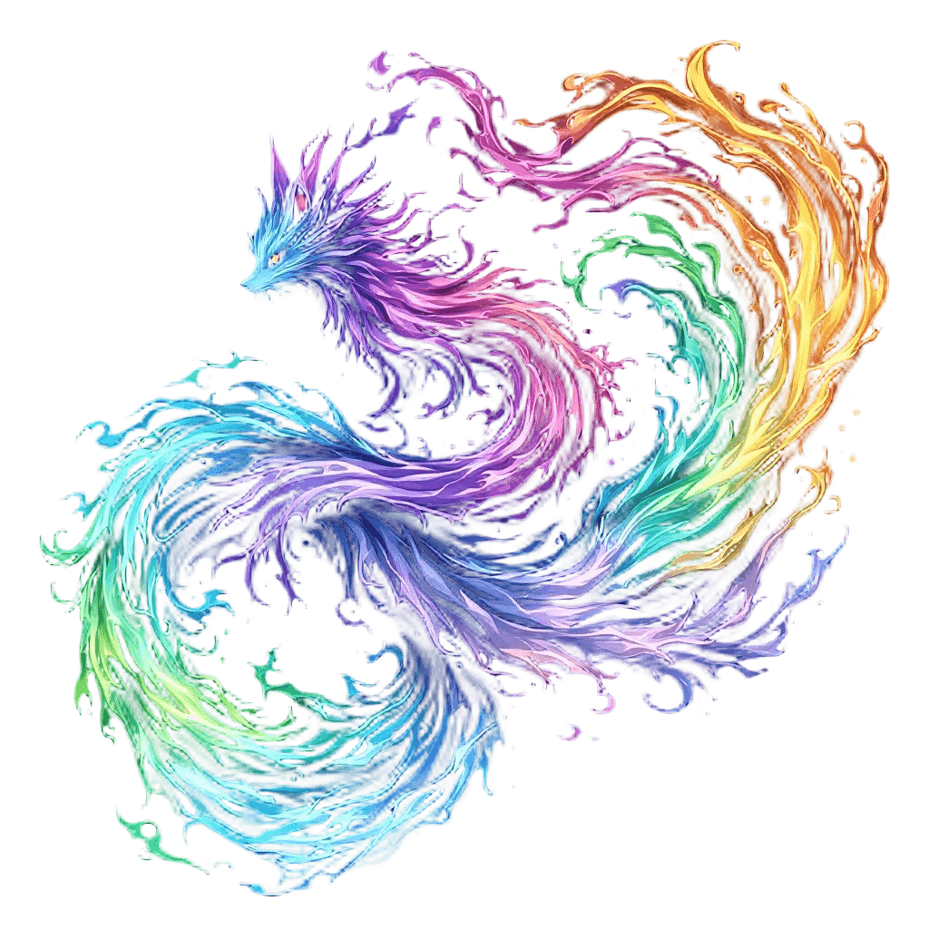 A Nine-tailed Kitsune with Each Tail Made of a Different Type of Flame — Blue