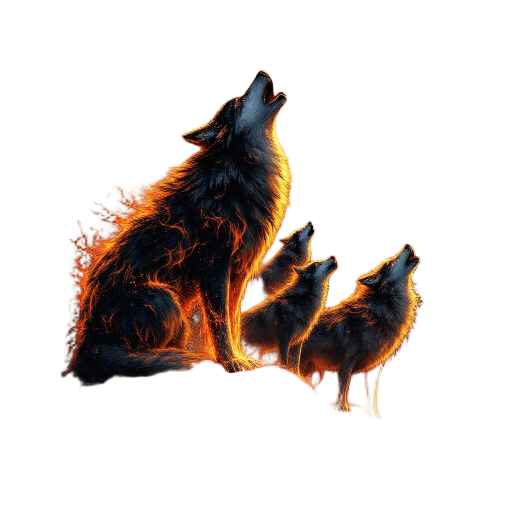 An Alpha Wolf Made of Living Fire Howling at the Moon