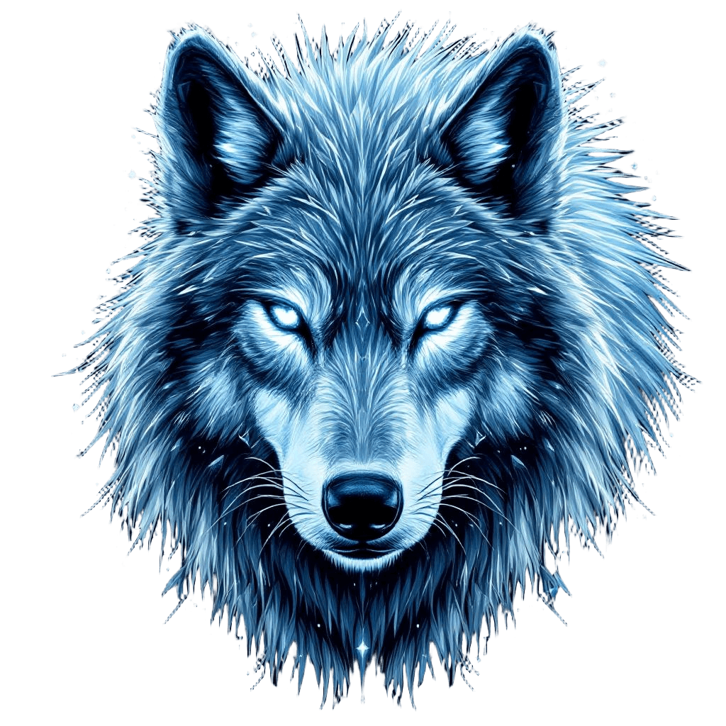 A Wolf Made of Frost and Ice with Diamond Eyes That Catch and Refract Light