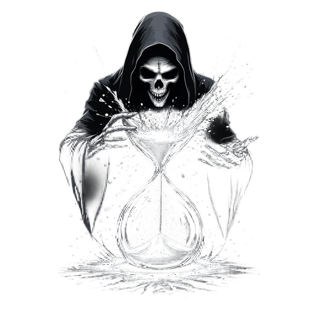 The Grim Reaper Shattering an Hourglass