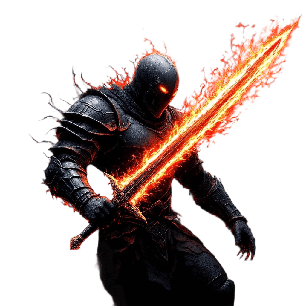 A Hell Knight in Burning Black Armor Wielding a Sword of Pure Hellfire