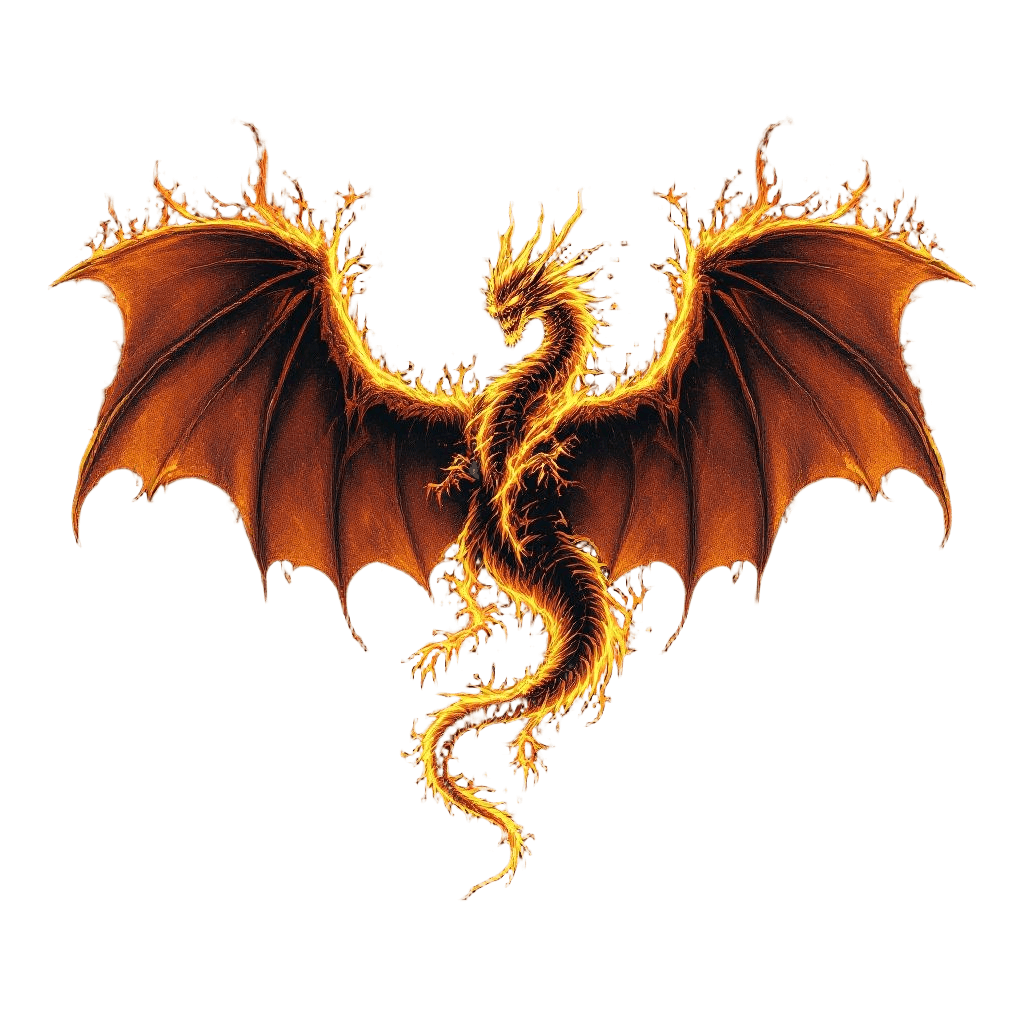 A Dragon with Demon Bat Wings Wreathed in Hellfire