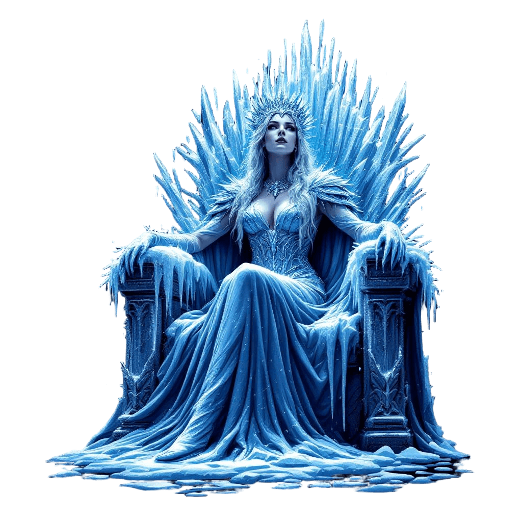 An Ice Empress on a Throne of Frozen Crystals