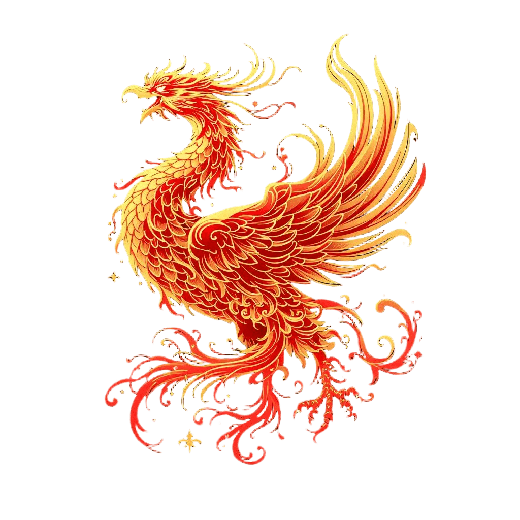 A Fenghuang Chinese Phoenix in Imperial Gold and Red