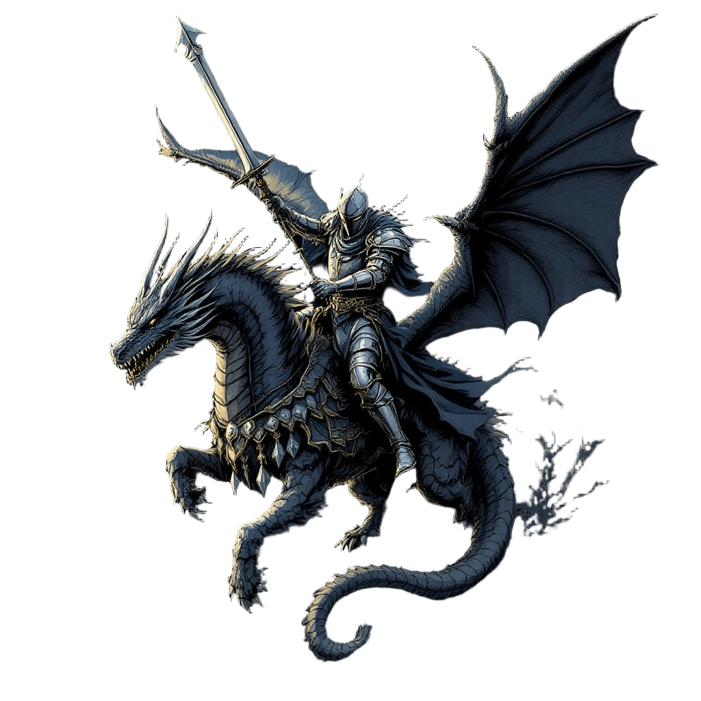 A Knight Riding a Dragon Into Battle Together As Allies