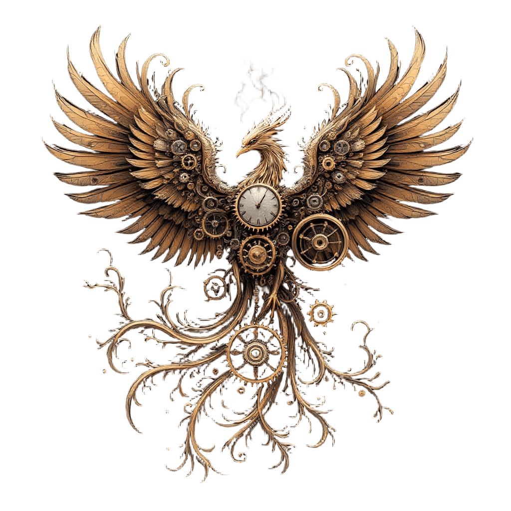 A Phoenix Made of Clockwork Gears and Copper
