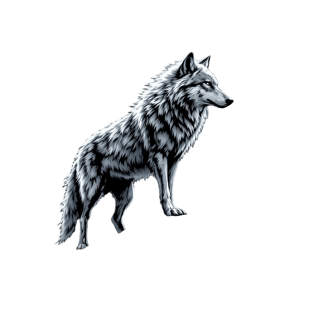 A Massive Silver Wolf Standing on a Cliff with the Full Moon Behind Creating a P