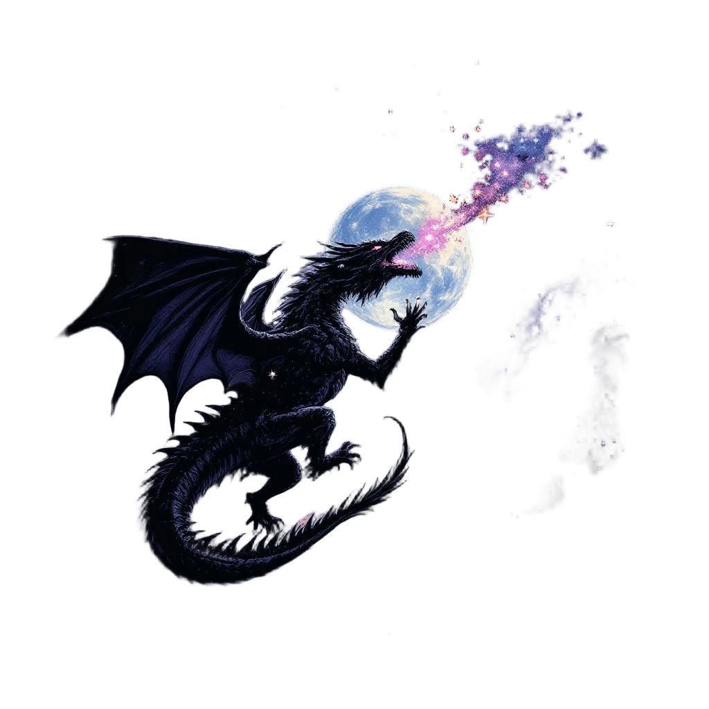 A Black Dragon Hunting Through the Night Sky