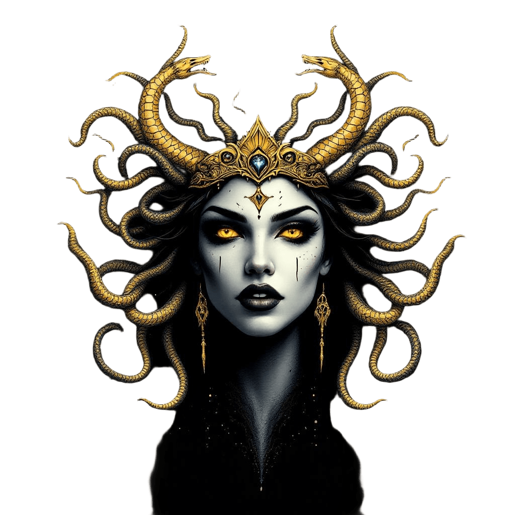 Medusa As a Queen with a Crown of Golden Snakes