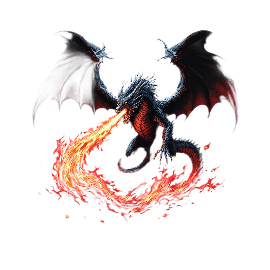A Dragon in Full Rage Breathing an Enormous Stream of Fire