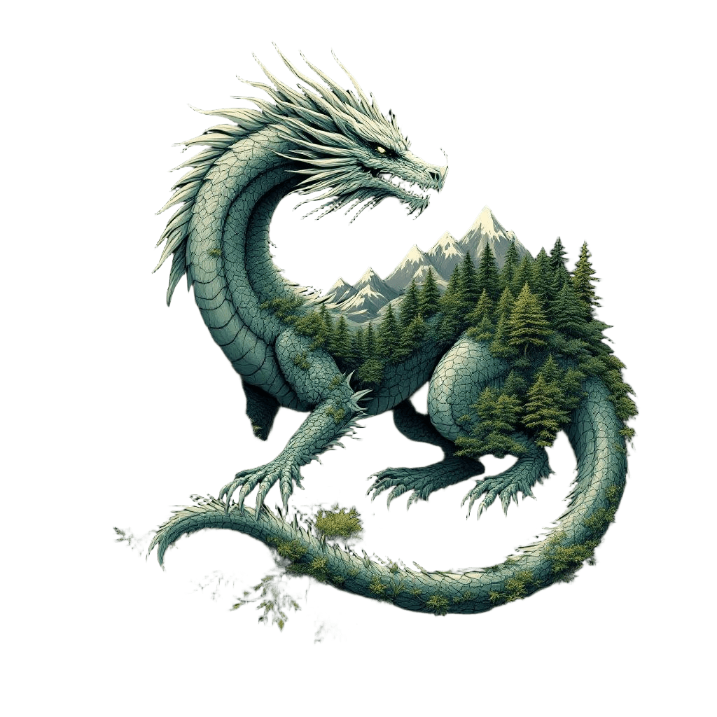 A Dragon with Mountains and Forests Growing on Its Back