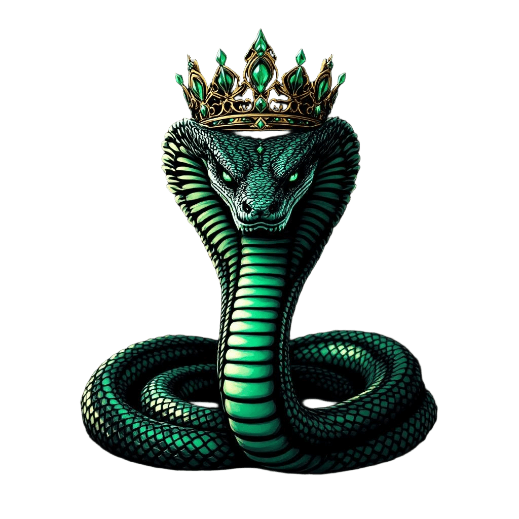 A King Cobra with an Emerald Crown and Scales