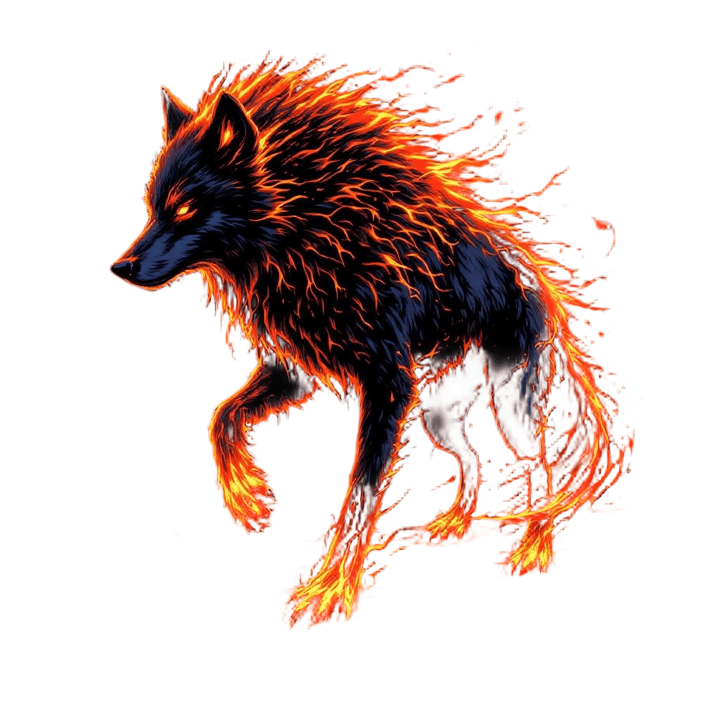 A Wolf with Fur Made of Flowing Lava