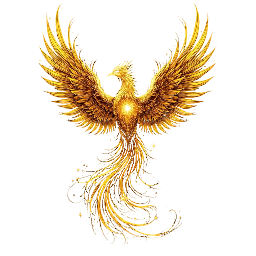A Divine Phoenix with Individual Golden Feathers That Each Contain a Tiny Univer