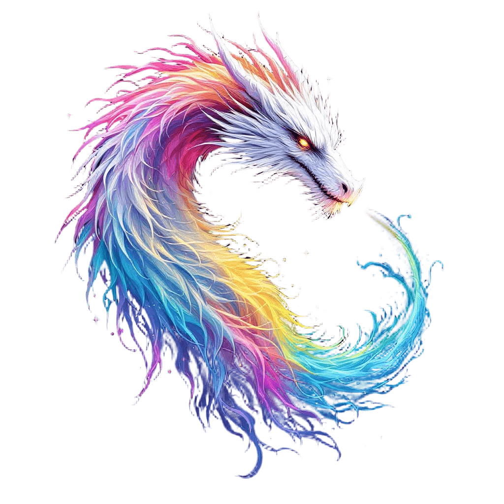 A White Dragon Breathing a Prism of Rainbow Light