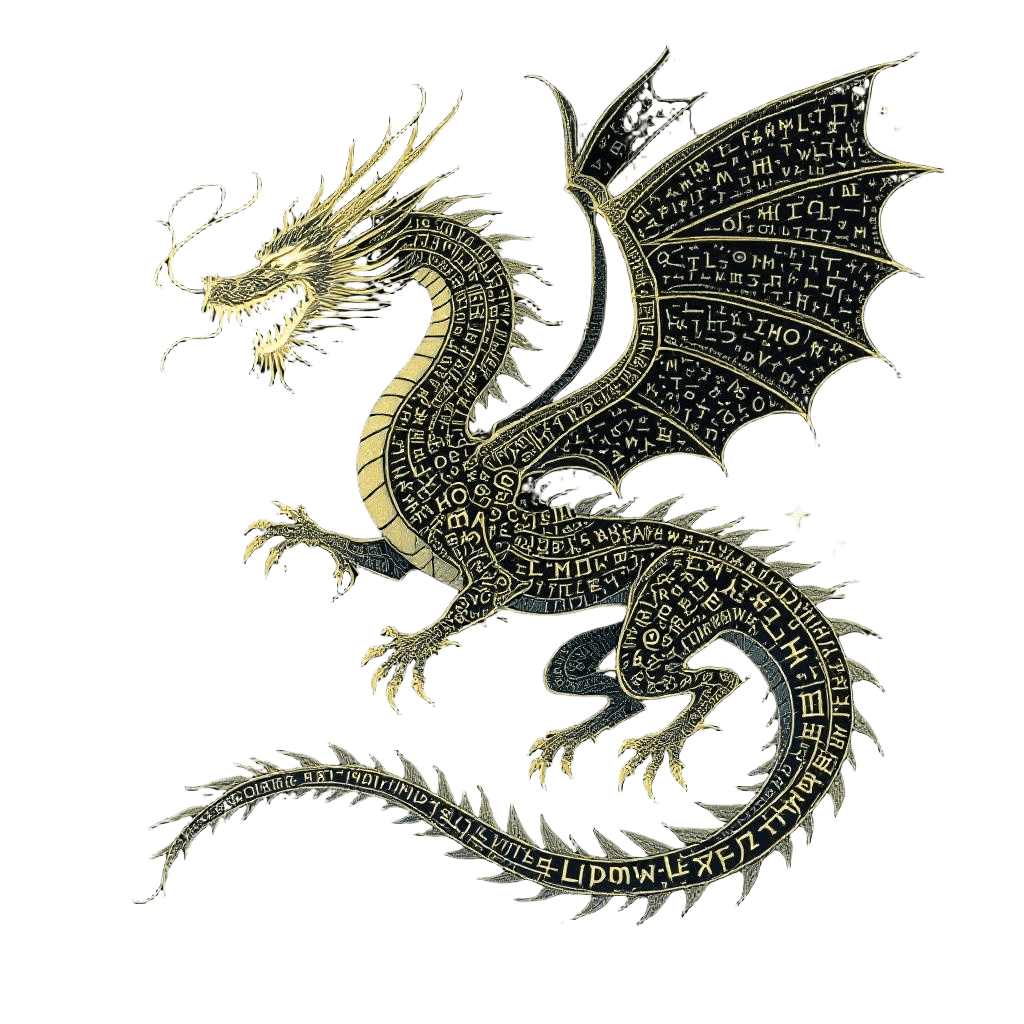 A Dragon Covered in Glowing Elder Futhark Runes