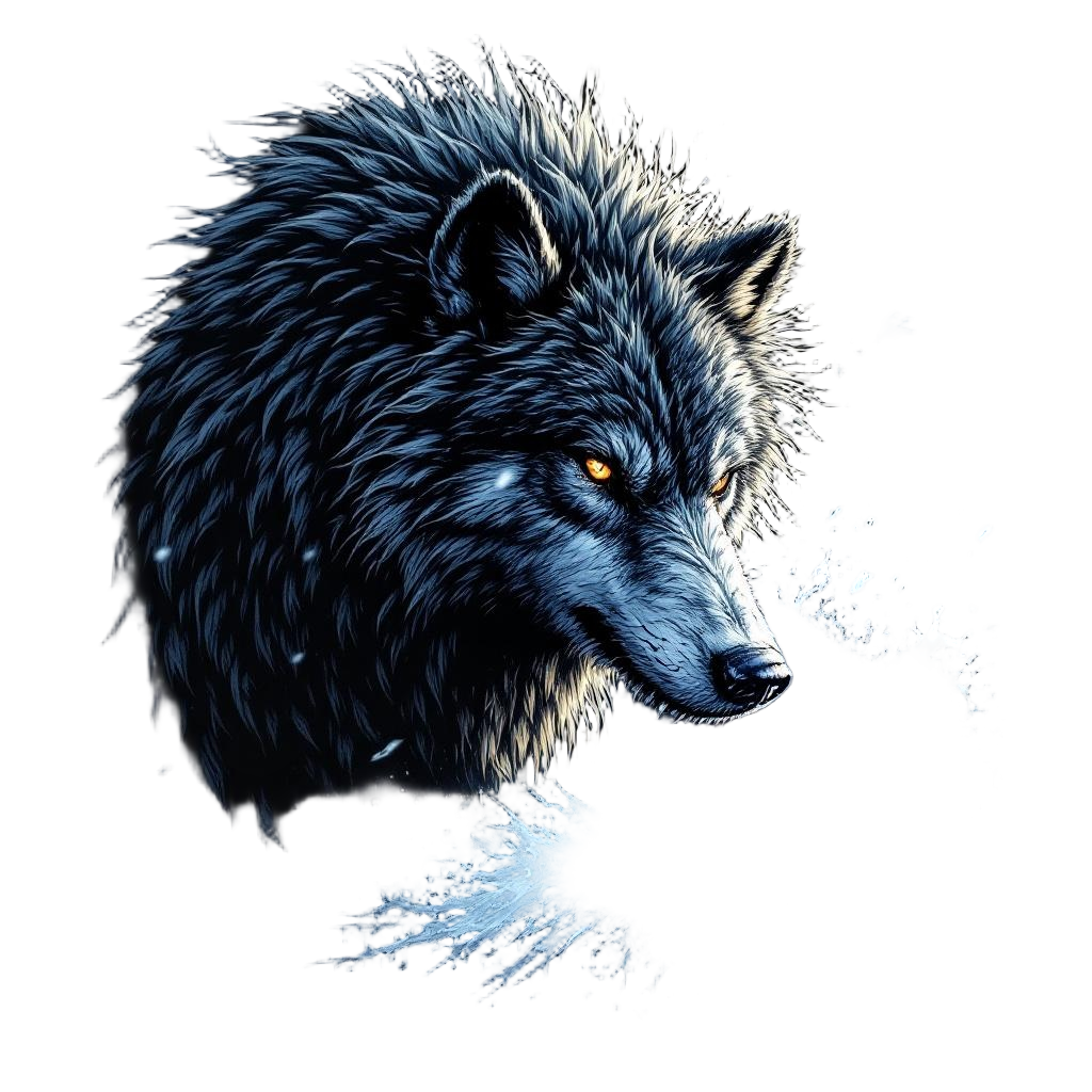 A massive dire wolf from the ice age, bigger than modern wolves, frozen breath, 