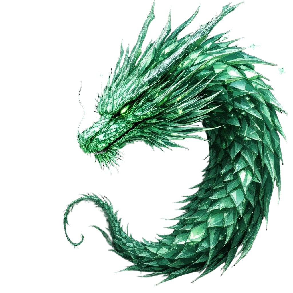 A dragon made entirely of emerald gemstone, faceted scales catching light, preci