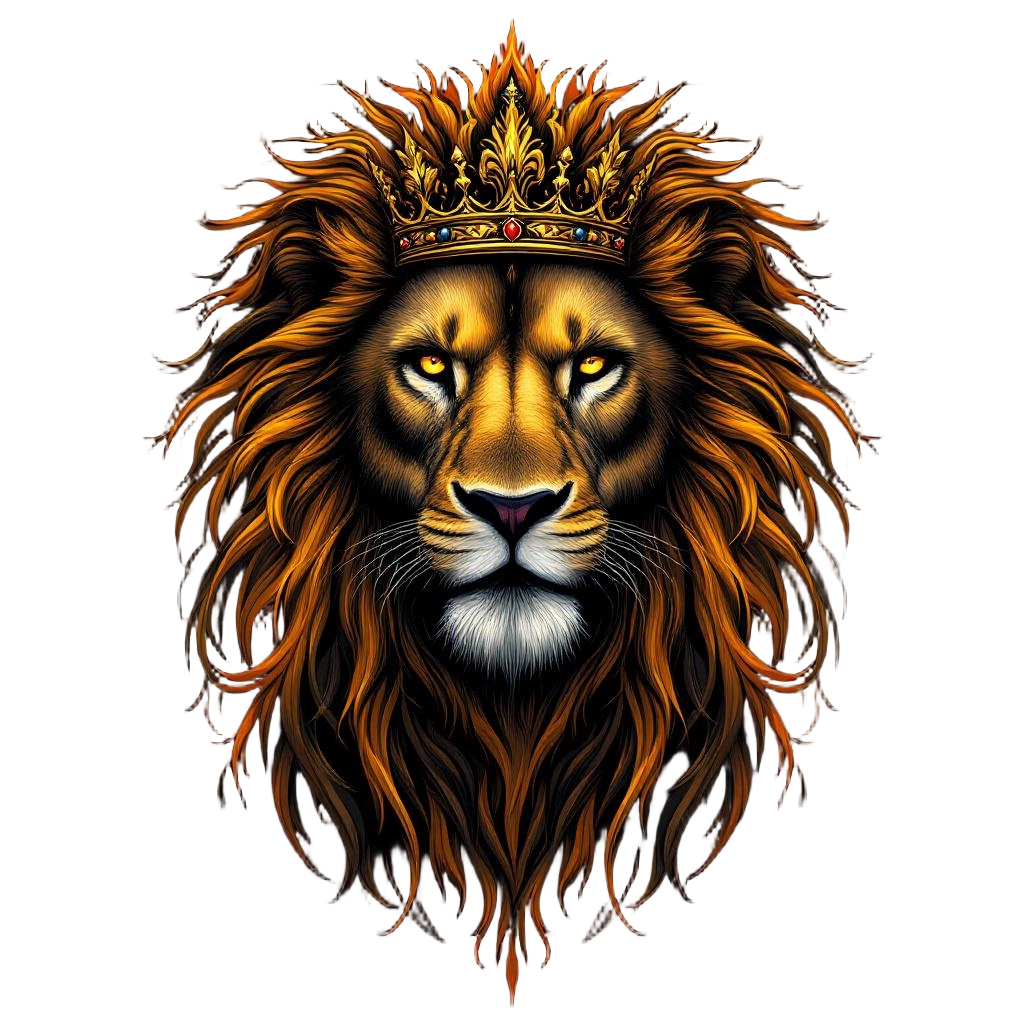 A Majestic Lion Wearing an Ornate Golden Crown