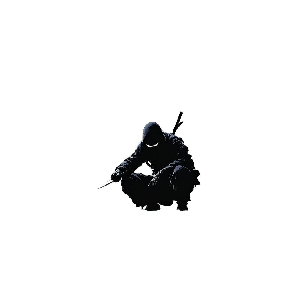 A ninja crouched on a rooftop silhouetted against a full moon, shuriken ready, s