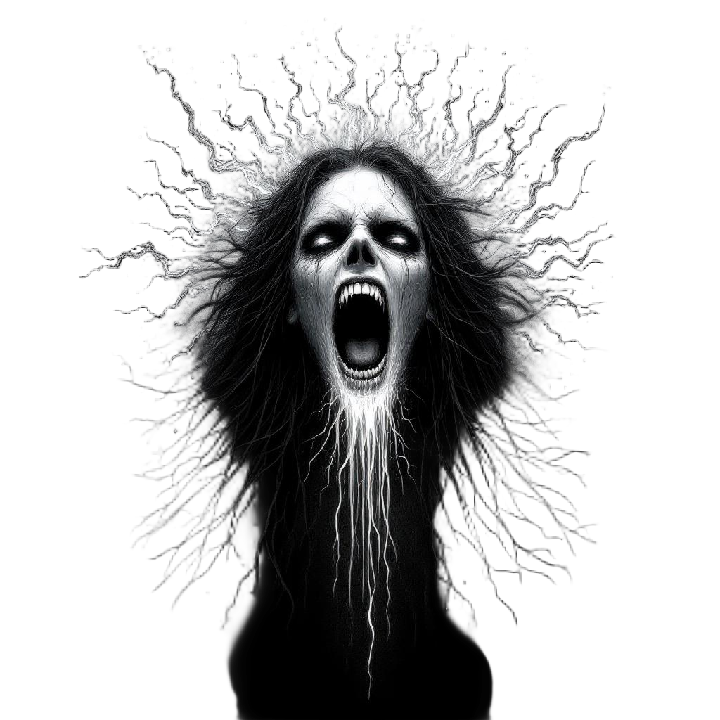 A banshee spirit screaming with ghostly energy waves radiating from her mouth, I