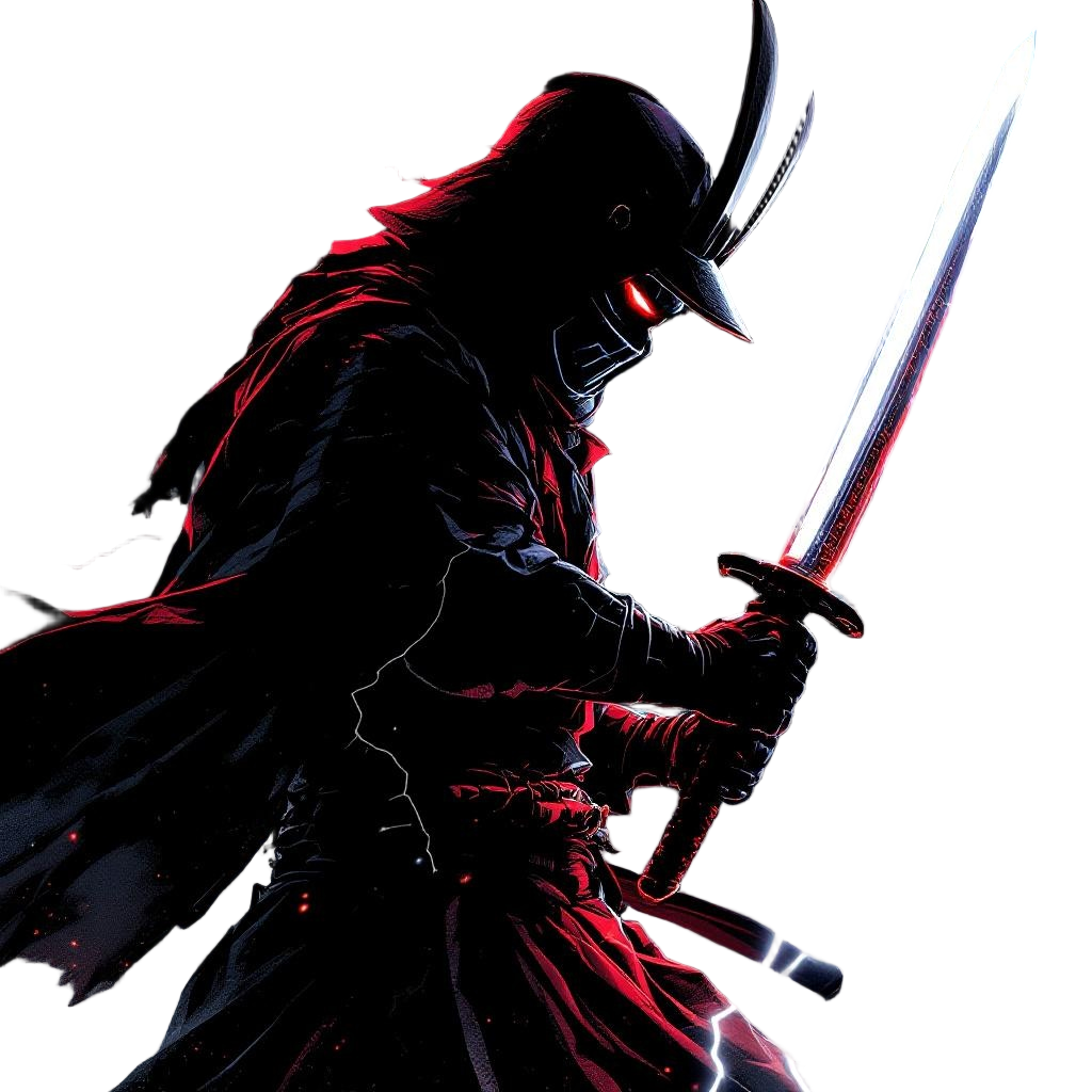 A samurai crackling with electric neon energy, katana leaving a trail of lightni