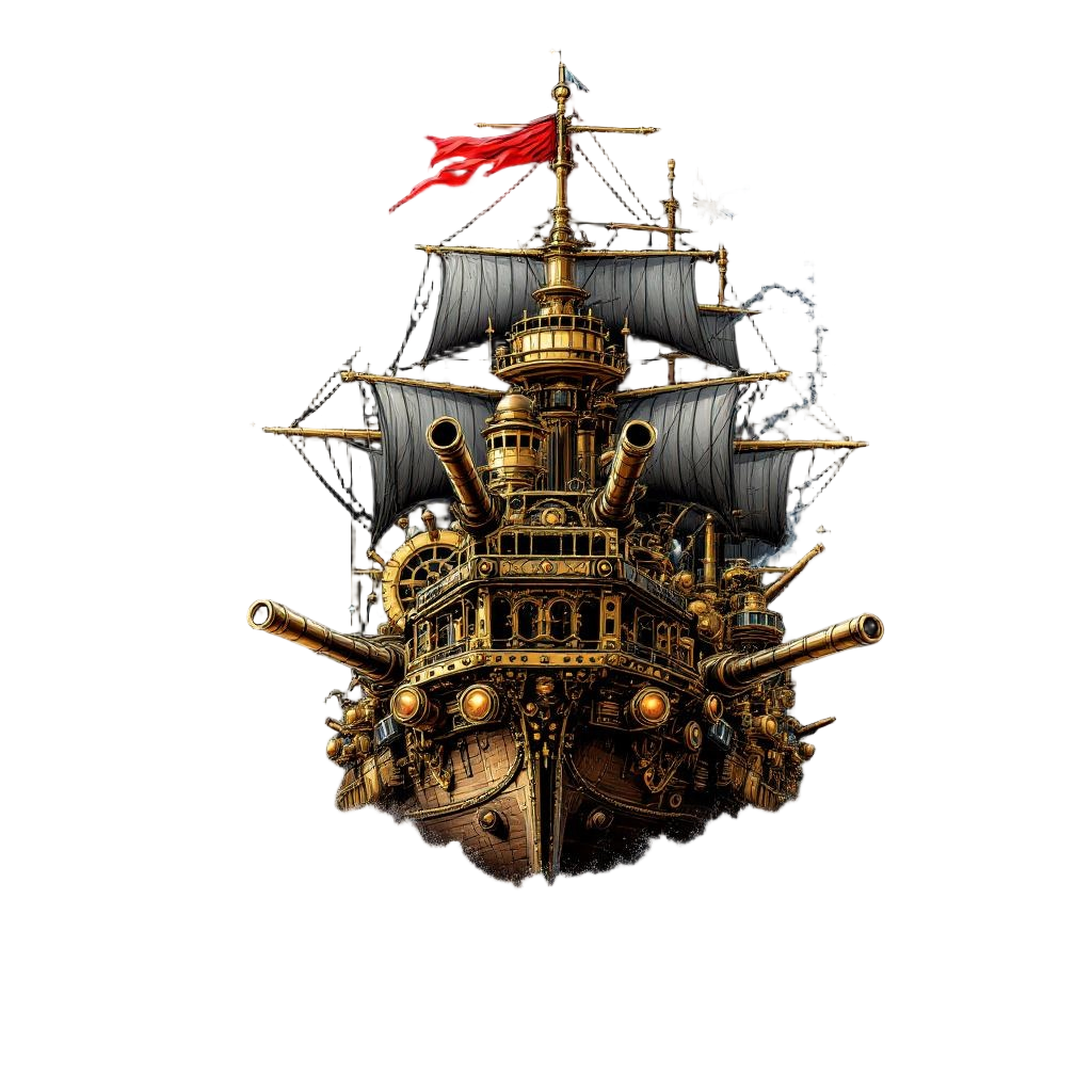 A steampunk ironclad battleship with massive cannons, steam-powered, brass and i