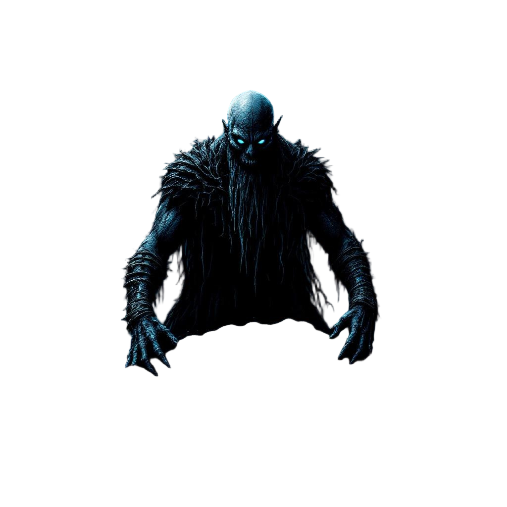 A draugr undead Viking warrior rising from a burial mound, glowing blue eyes, an