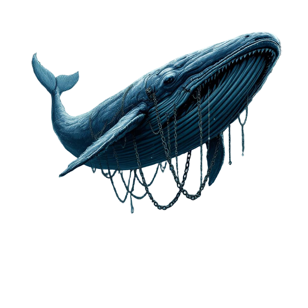 A massive whale flying over a steampunk city, chains hanging from its belly, dre