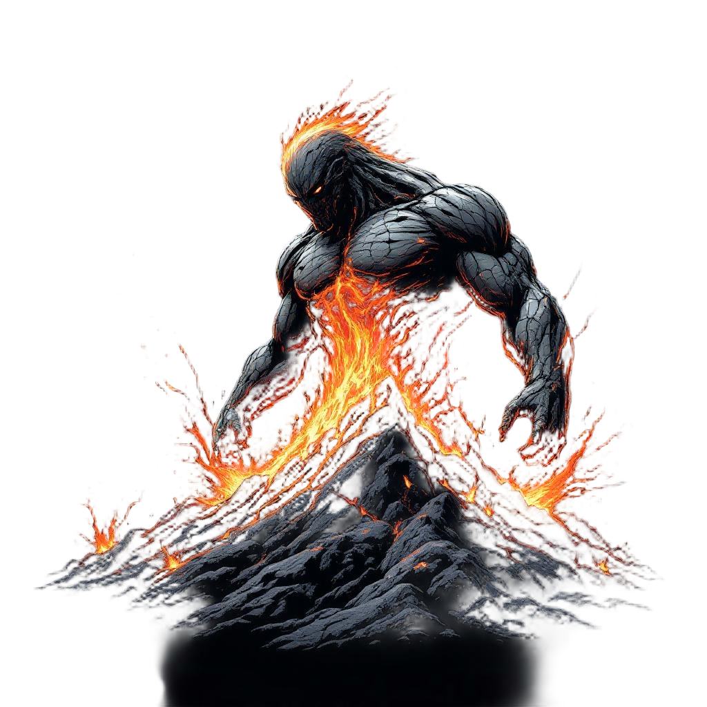 A Massive Titan Emerging From a Volcanic Eruption